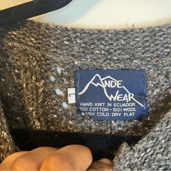 🌹Andewear Brown Tan Crochet Knit Wool Blend Oversized Sweater Women’s Large - Picture 8 of 8